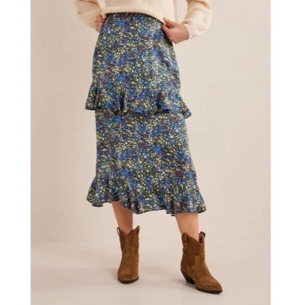 NWT Boden tiered midi skirt black, blue, and green